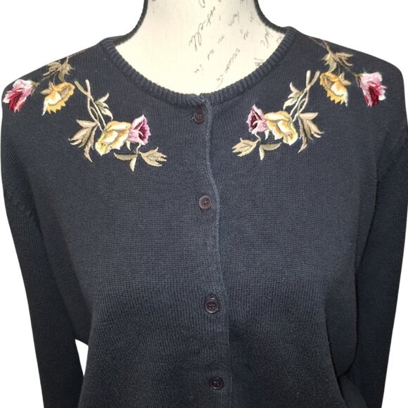 Vintage Knit Cardigan Large 90s Embroidered Floral Boho Cottage Fall Grannycore - Picture 2 of 7